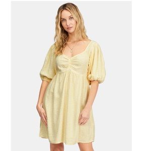 Billabong Sea Side Babydoll Dress Yellow and White Size Small